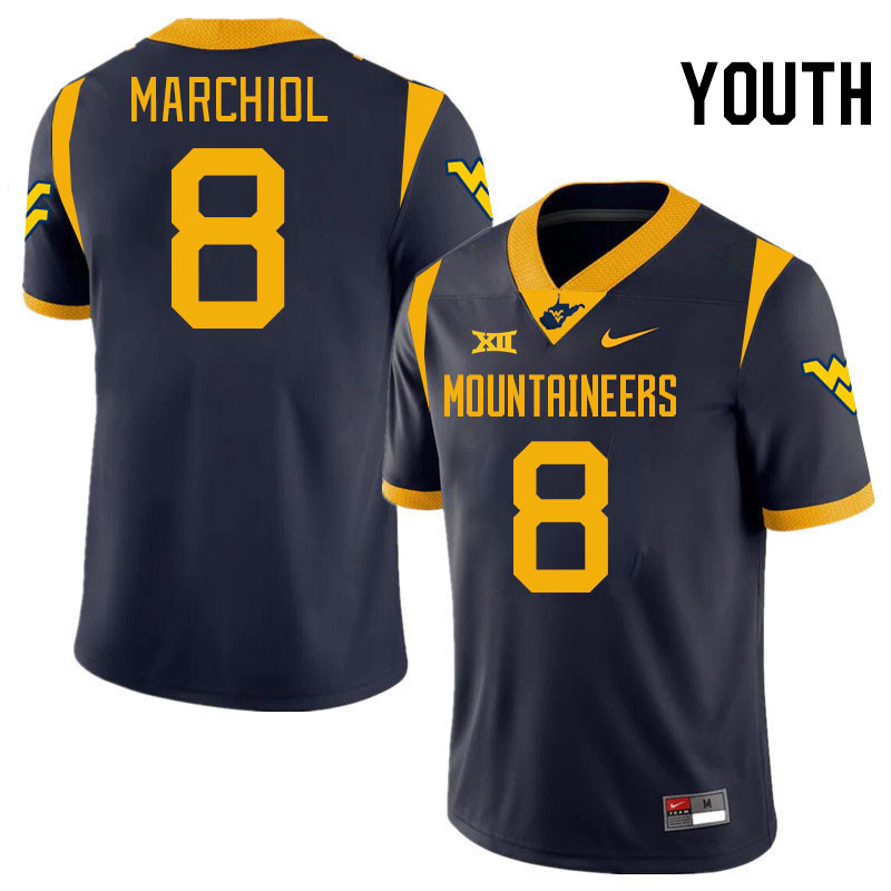 Youth #8 Nicco Marchiol West Virginia Mountaineers College 2024 New Uniforms Football Jerseys Stitch